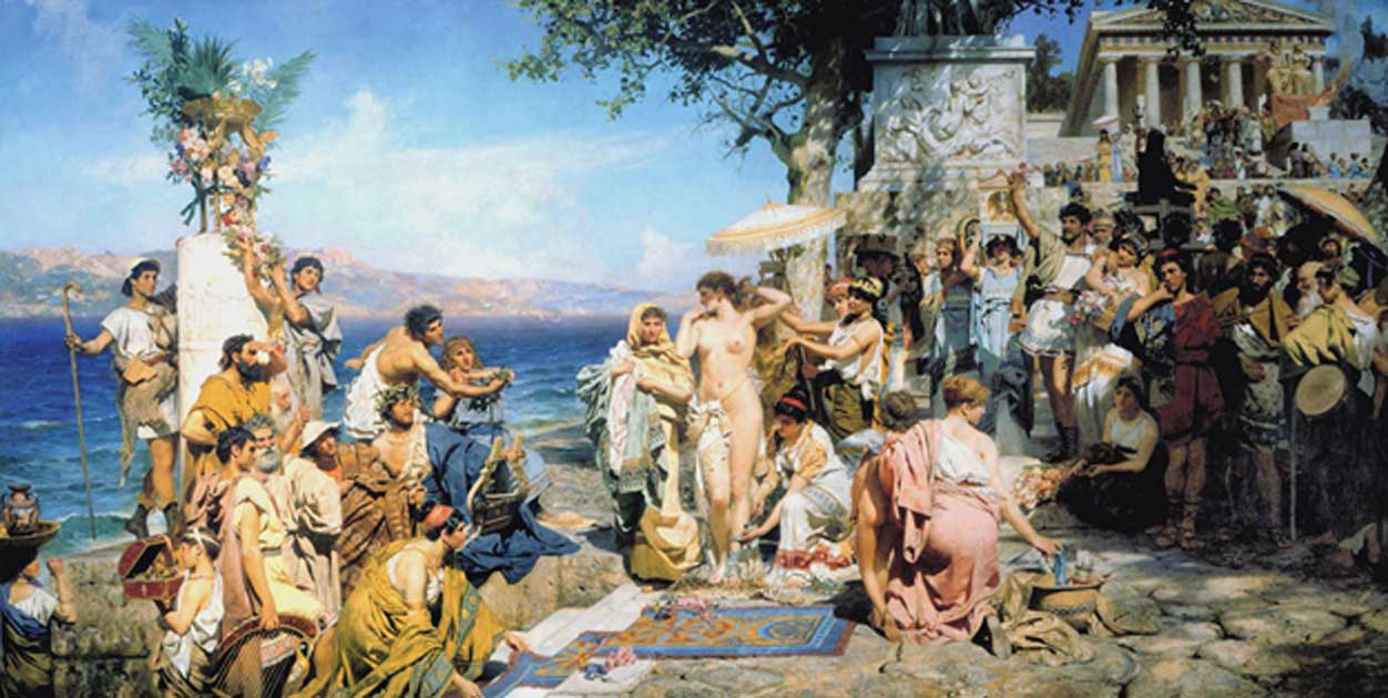 Portada - Friné en Eleusis (1889), óleo de Henryk Siemiradzki. (Public Domain)