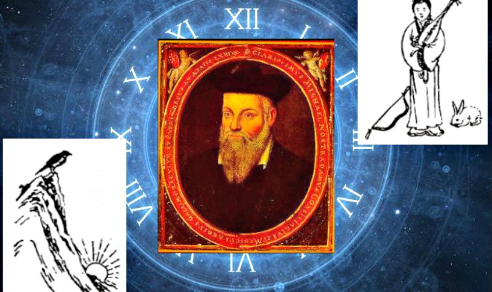 Portada - Retrato del famoso profeta francés del siglo XVI Nostradamus junto a dibujos proféticos del libro chino “Tui Bei Tu”. (Diseño: La Gran Época/Wikimedia Commons/Thinkstock)