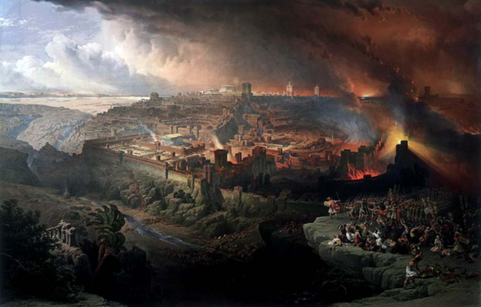Portada - Asedio y destrucción de Jerusalén por los romanos, óleo pintado por David Roberts en 1850 (Dominio público)