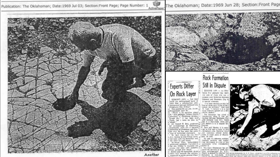 Portada - Fotocomposición con algunas fotografías del misterioso suelo hallado en 1969 en Oklahoma. (Código Oculto).