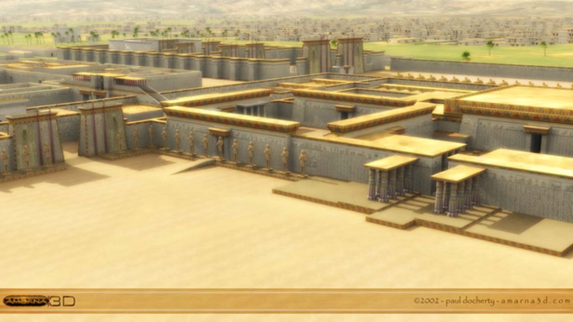 Portada - Reconstrucción informática tridimensional de la antigua ciudad de Amarna. Imagen: Paul Docherty Amarna3d.com