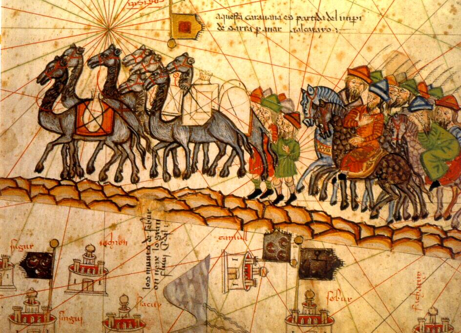 Portada - IlustraciÃ³n del siglo XIV de una caravana de camellos recorriendo la Ruta de la Seda. Fuente: Dominio pÃºblico