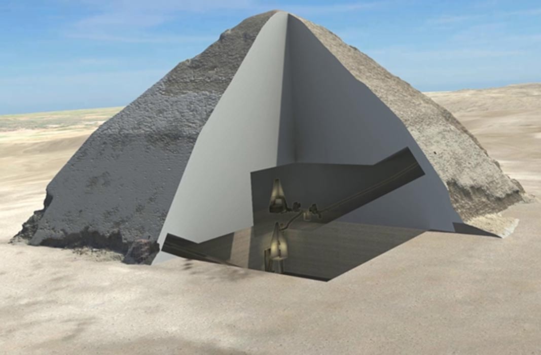 Portada - Sección tridimensional del interior de la Pirámide de Seneferu. (Ministerio Egipcio de Antigüedades, HIP Institute y Facultad de Ingeniería de la Universidad de El Cairo)