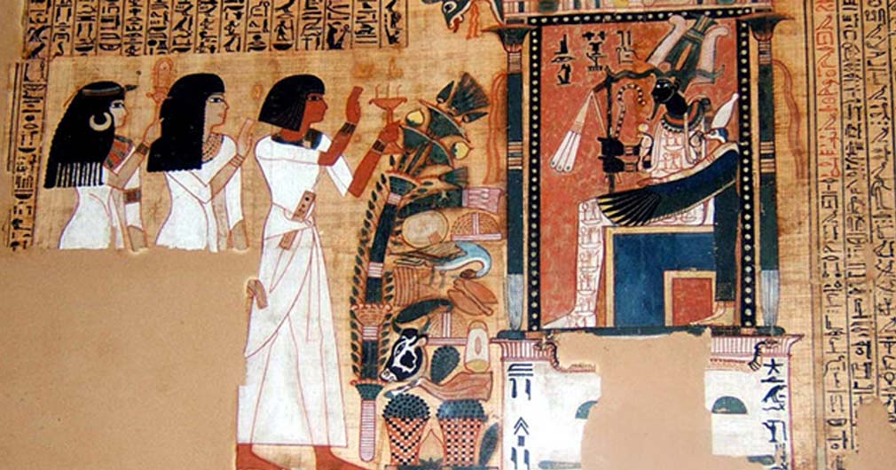 Portada - Fragmento del Libro de los Muertos del escriba Nebqed, reinado de Amenofis III (1391 a. C. – 1353 a. C.), dinastía XVIII. Nebqed comparece ante el dios egipcio de los muertos seguido por su madre Amenemheb y su esposa Meryt. (Public Domain)