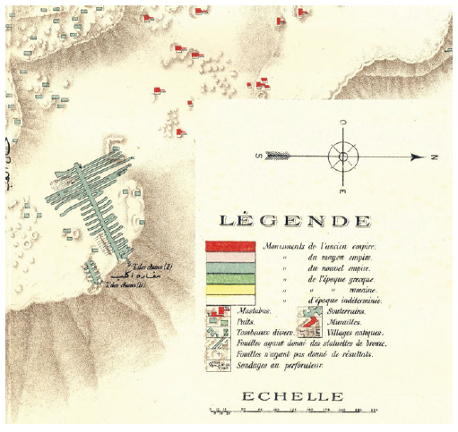 mapa de Jacques de Morgan “Carte de la Nécropole Memphite” que muestra las dos Catacumbas de los Perros, “Tombe des chiens”