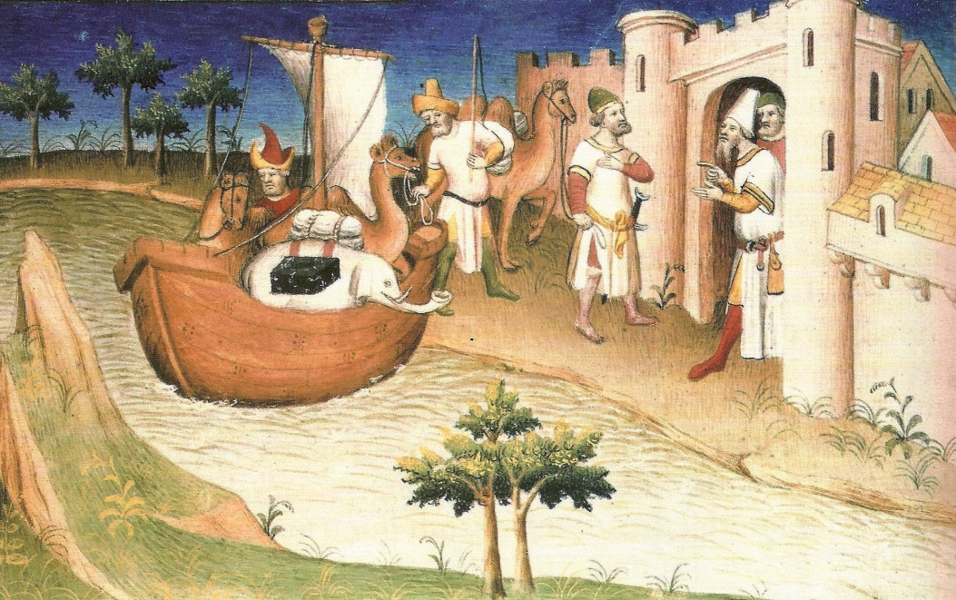 Marco Polo viajando, Miniatura del libro “Los Viajes de Marco Polo” (Wikimedia Commons)