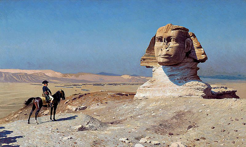 Napoleón contemplando la Gran Esfinge, semienterrada por las arenas del desierto. Óleo de Jean-Léon Gérôme (1867-1868).(Wikimedia Commons)