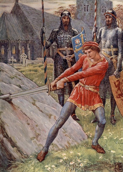 ‘Arturo saca la espada de la piedra’, ilustración del artista inglés del siglo XIX Walter Crane. (Public Domain)