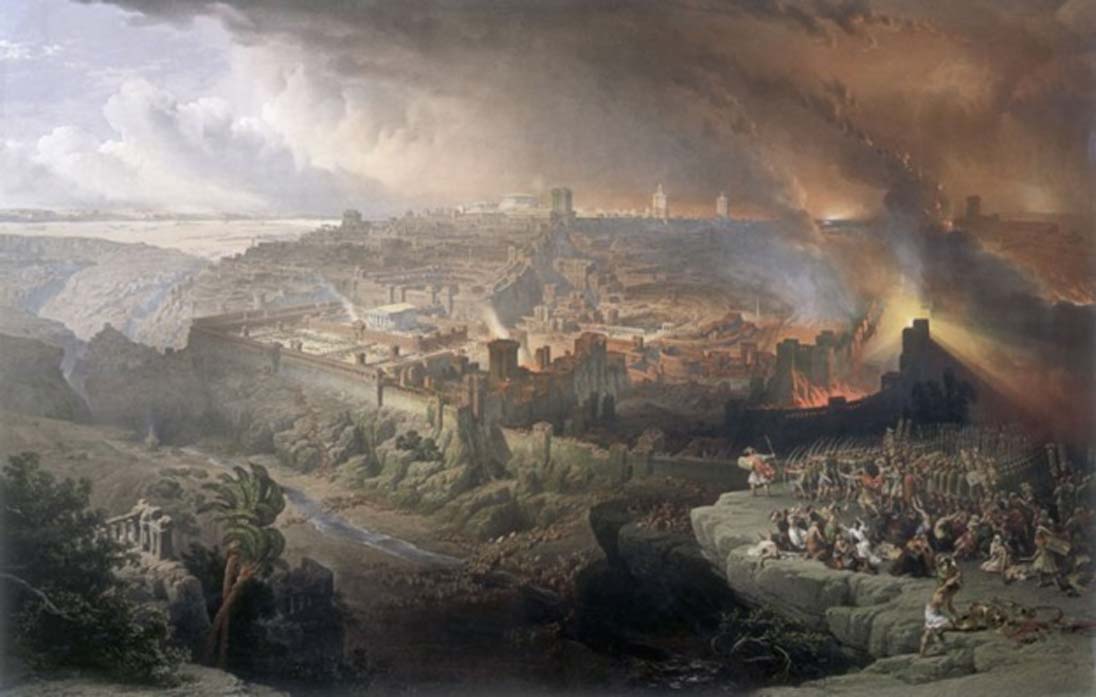 Asedio y destrucción de Jerusalén por los romanos bajo el mando de Tito, 70 d. C. Óleo de David Roberts, 1850 (Dominio público)