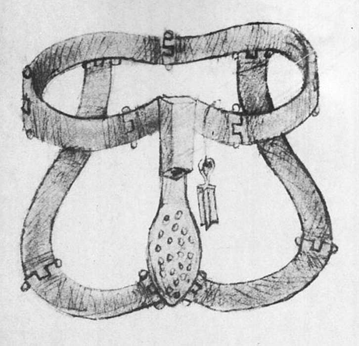 CinturÃ³n de castidad. IlustraciÃ³n del Bellifortis de 1405. (Ghakko/Dominio pÃºblico)