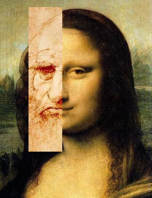 Comparación de la Mona Lisa con el dibujo que a menudo se considera un autorretrato de Leonardo. Public Domain