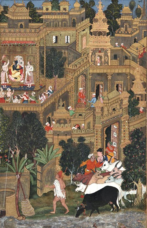 Krishna en Dwaraka. Lámina del Harivamska del año 1600. (La Gran Época)