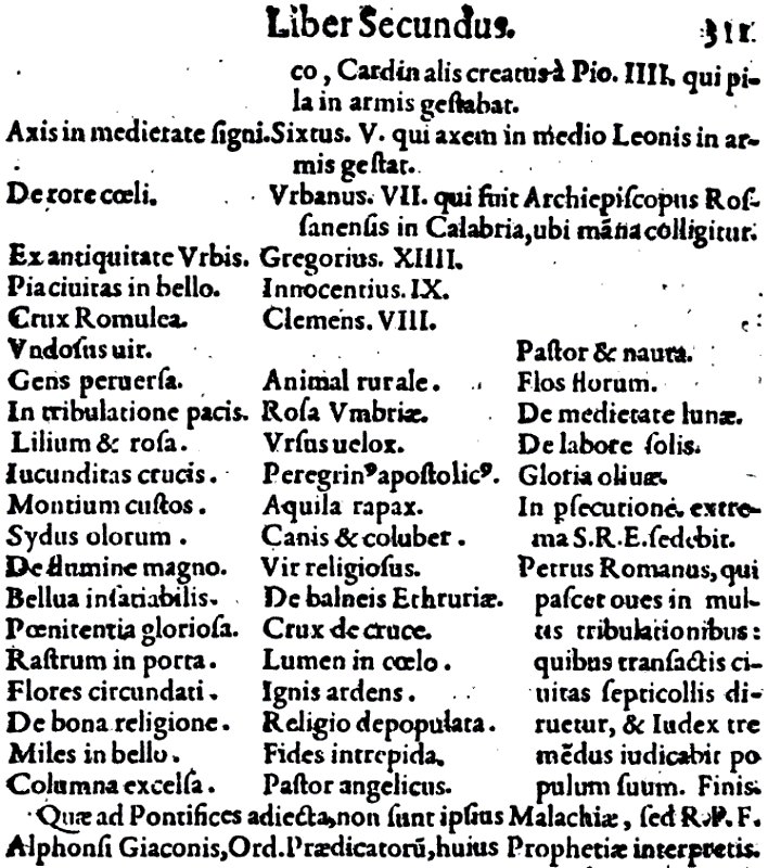 Parte final de las profecías del Lignum Vitæ (1595), p. 311. (Public Domain)