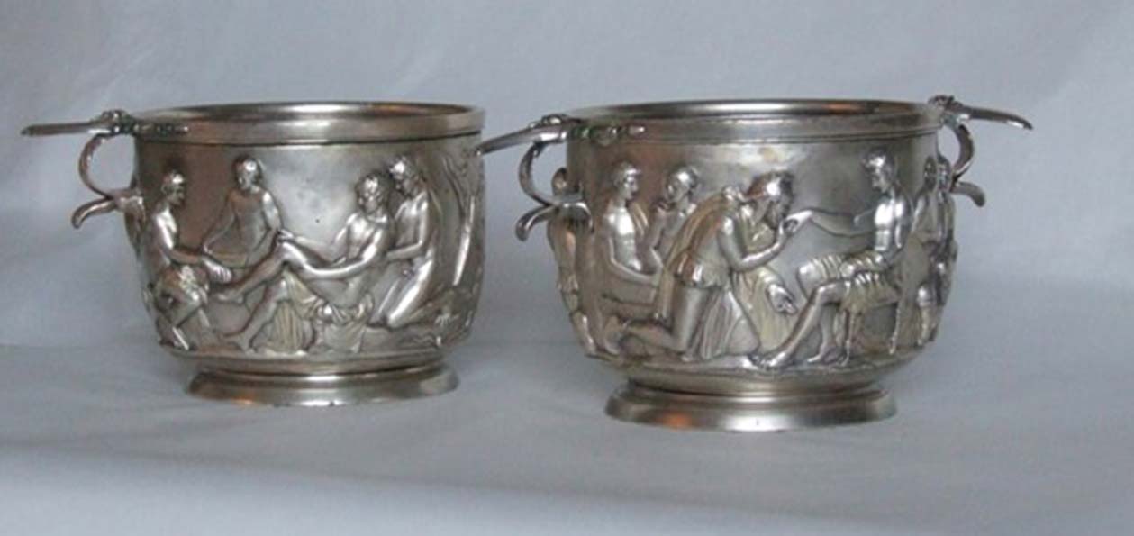 Vasos de plata de la Edad de Hierro romana, marcados con el nombre romano Silius y el propio nombre del artista. Hallados en Lolland, Dinamarca, en el año 1920. (Leif Plith, Museum Lolland-Falster/CC BY SA 4.0)
