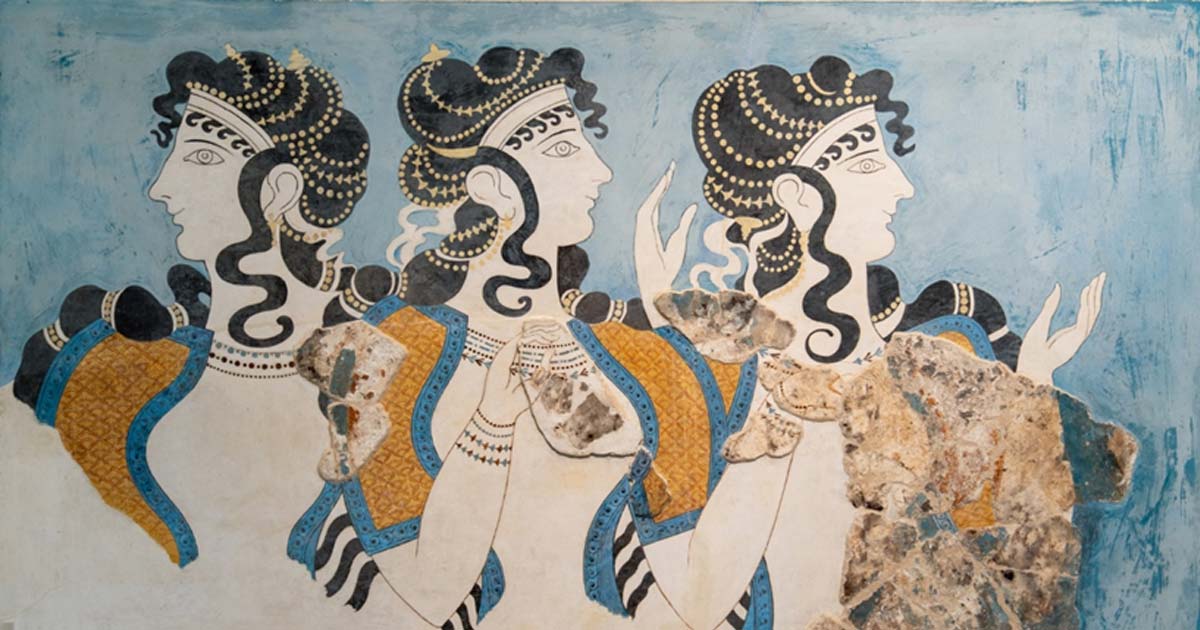 Dmas en azul" fresco en el palacio de Knossos, sitio arqueolÃ³gico minoico en Creta, Grecia. CrÃ©dito: Ioannis Syrigos