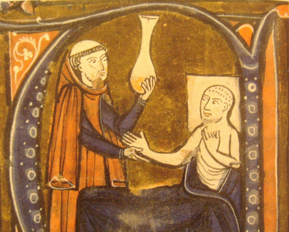 Portada: Ilustración de un monje atendiendo a un paciente enfermo. (Wikimedia Commons)