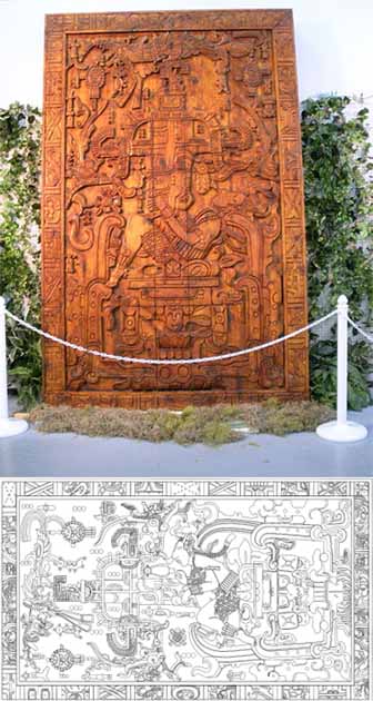 La magnífica tapa del sarcófago del gobernante maya Pakal el Grande en Palenque, México. (BY-SA 2.0 / CC BY-SA 1.0) De lado, parece que Pakal está operando una serie compleja de controles en una nave espacial. Los historiadores dicen que muestra una serie de símbolos mayas, incluido el rey que desciende al inframundo y símbolos de su renacimiento, planetas, constelaciones y más.