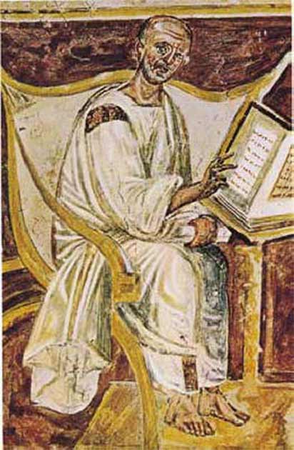 El primer retrato de San Agustín. (Fresco del siglo VI) Letrán, Roma. (Dominio publico)