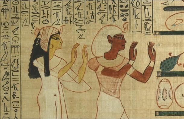Nedjmet y Herihor honrando al dios Osiris en el más allá, papiro del Libro de los Muertos de Nodjmet (1050 a.C.) Museo Británico