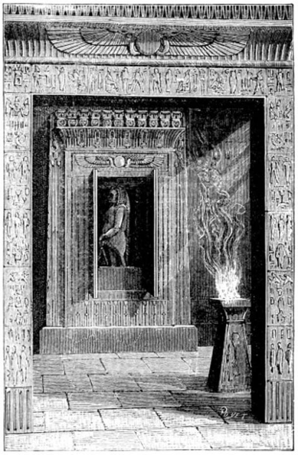 Puertas de los Templos se abrían cuando se encendía un fuego sobre el altar, ilustrado en el libro “Magia, Ilusiones de Escenario y Diversiones Científicas Incluyendo Trucos Fotográficos.”