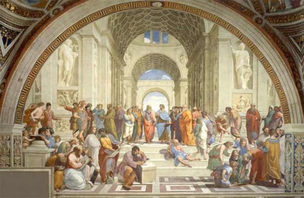 La 'Escuela de Atenas' de Rafael. (Dominio público) Muchos filósofos antiguos, incluidos Platón y Aristóteles (centro), estaban interesados ​​en el tema del tiempo.