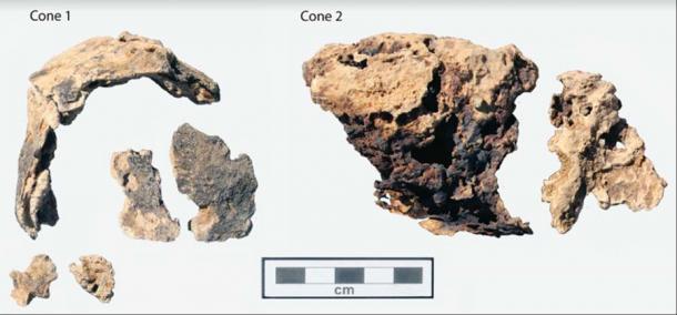 Una reconstrucción de los dos conos, revelando que son huecos (Imagen cortesía del Proyecto Amarna a través de Antiquity Publications Ltd)