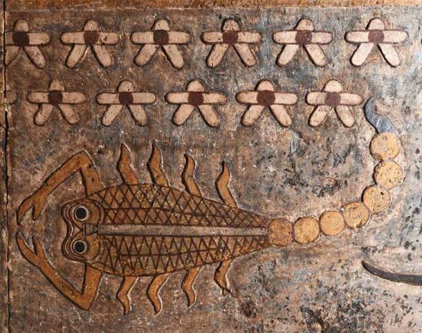 Uno de los signos del zodiaco descubierto en el techo del Templo de Esna en Egipto durante los trabajos de restauración. (Ahmed Emam / Ministerio de Turismo y Antigüedades)