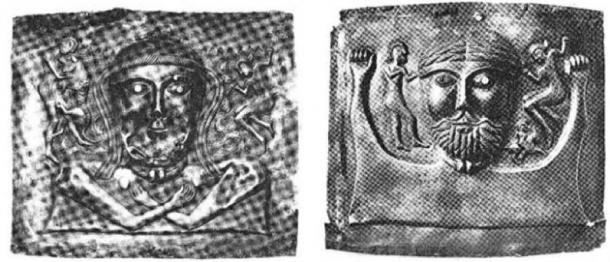 La segunda placa de chakra femenina (izquierda) y la cuarta placa de chakra masculina (derecha). (Autor proporcionado)