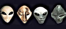 Portada - Fotocomposición. Esculturas de la cultura Vinča junto a recreación de supuestos rostros de extraterrestres. (Código Oculto)