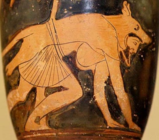 Representación de un hombre envuelto en una piel de lobo (460 a. C.) Imagen: Wikipedia